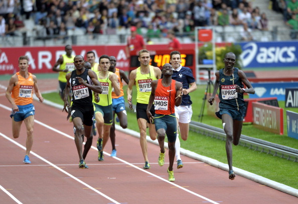 Asbel Kiprop, double world 1500m champion, warms up for his world record attempt in Monaco by winning the 800m at the Paris Diamond League meeting in 1min 43.34sec, the fastest time run this year ©AFP/Getty Images