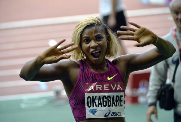 Nigeria's Blessing Okagbare celebrates 200m victory at the Paris IAAF Diamond League meeting ©AFP/Getty Images