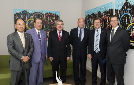 A WKF delegation, including Antonio Espinos, met with IOC President Thomas Bach and Sports Director Kit McConnell, in July ©IOC/Christophe Moratal