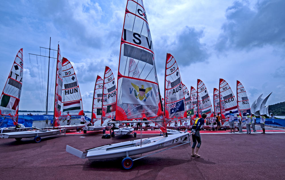 A sea of boats ahead of today's races in the sailing programme ©Nanjing 2014