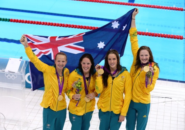 Australia's 4x100m women's freestyle relay team were the only gold medallists in the pool at London 2012 ©Getty Images