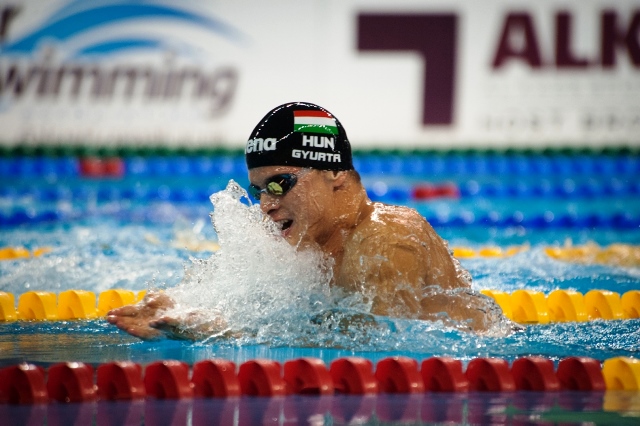 Daniel Gyurta joined Hungarian team mates Hosszu and Kis as gold medal winners in Doha ©FINA World Cup 