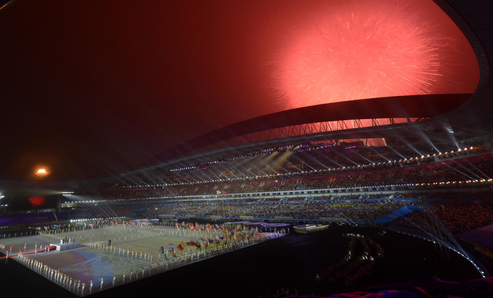 Fireworks exploded over the stadium to bring to an end Nanjing 2014 ©Nanjing 2014