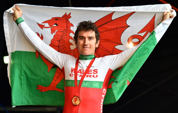 Geraint Thomas of Wales won gold in the men's cycling road race in atrocious conditions ©AFP/Getty Images