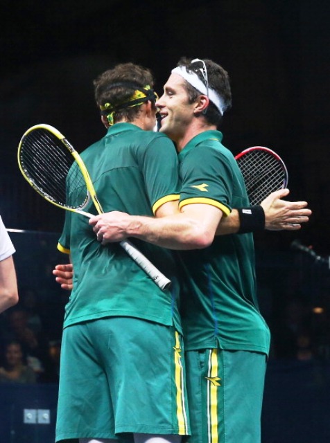 David Palmer and Cameron Pilley celebrate a second squash gold medal for Australia on the last day of action at Glasgow 2014 ©Getty Images 