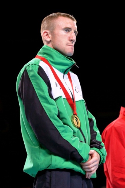 Despite becoming the first Home Nations fighter to retain a Commonwealth Games title Paddy Barnes appeared to be less than moved by a rendition of Oh Danny Boy ©Getty Images 