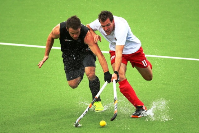 The National Hockey Centre in Glasgow was subjected to torrential bouts of rain during today's medal matches ©Getty Images 