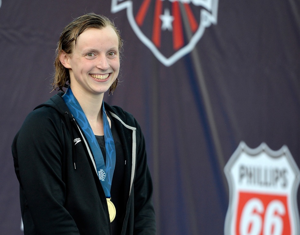 Katie Ledecky is now the first swimmer since Janet Evans to hold the world record in the 400m, 800m and 1500m freestyle events ©Getty Images