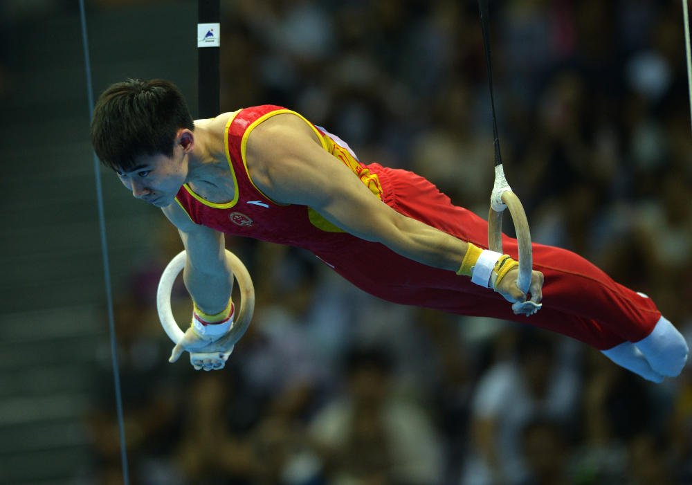 Ma Yue had to settle for silver in the men's rings ©Nanjing 2014