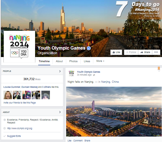Nanjing 2014 has used social media as a key way to market the Games - even though it is largely banned across China and currently not available in the city itself ©Facebook