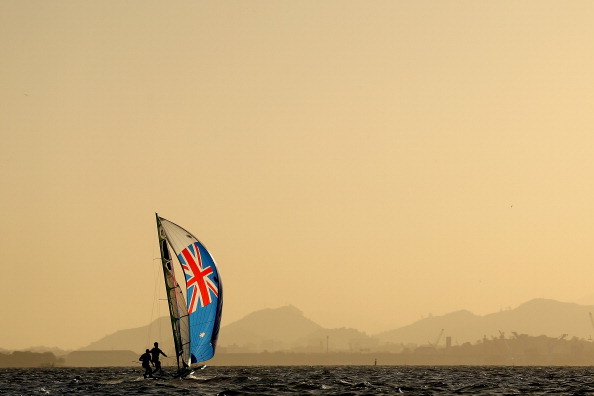 Nathan Outteridge and Iain Jensen of Australia sailing on Guanabara Bay during the men's 49er class ©Getty Images