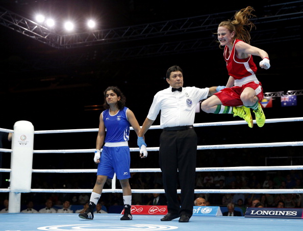 Northern Ireland's Michaela Walsh is guaranteed at least a silver medal after winning her semi-final flyweight bout against Pinki Rani of India ©Getty Images