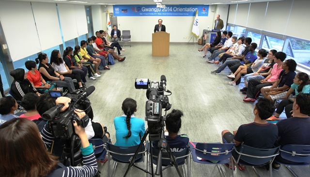 Gwangju 2015 secretary general Kim Yoon-suk launches the United Nations Youth Leadership Programme ©Gwangju 2015