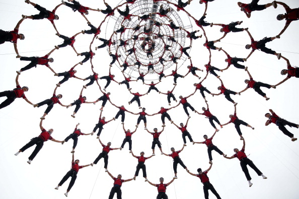 Students from the Shaolin Tagou Martial Arts School will be creating complex patterns while suspended over the Nanjing Olympic Centre as part of the Opening Ceremony ©Getty Images