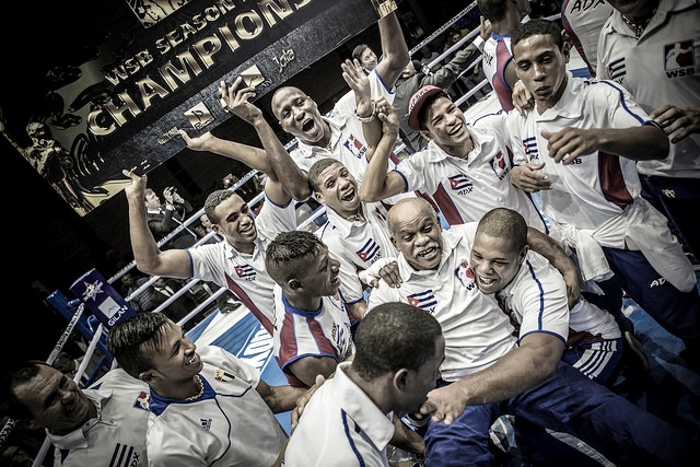 The Cuba Domadores celebrate their triumph in the last season of the World Series of Boxing ©WSB