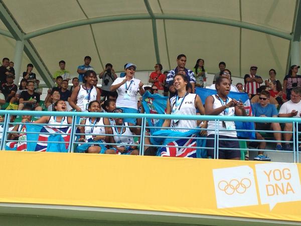The Fiji rugby sevens fans look in high spirits despite the sides recent loss to Kenya ©Twitter