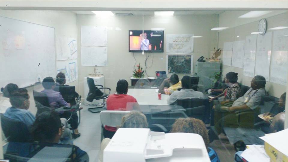 The Port Moresby 2015 team watched the Glasgow 2014 Commonwealth Games on television to get some behind the scenes tips for hosting next year's Pacific Games ©PNG2015