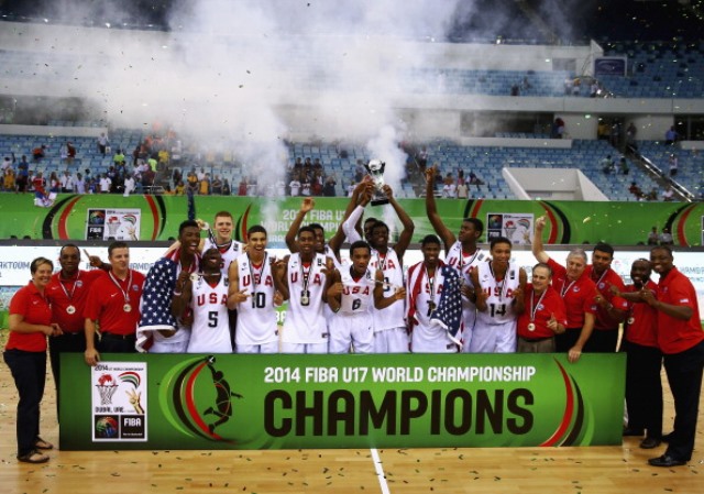 The United States celebrate a third successive FIBA Under-17 World Championship win in Dubai ©Getty Images