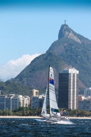 Christ the Redeemer has provided an iconic backdrop for sailors competing in the Rio 2016 test event in Guanabara Bay, where dead dogs, cars and part of a wall have been among the sewage that the competitors have had to battle against ©ISAF