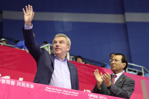Thomas Bach checked in for the first day of wrestling action ©Twitter