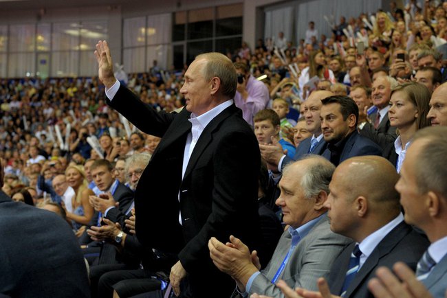 Vladimir Putin received a huge ovation from the Russian crowd when he arrived for the World Judo Championships ©World Judo Championships 2014 Chelyabinsk