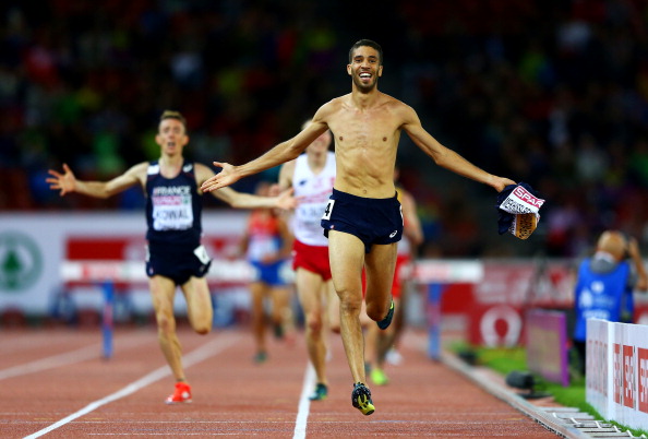 The victory celebrations for Mehiedine Mekhissi-Benabbad for a third consecutive European 3000m steeplechase title were premature, as he was disqualified ©Getty Images