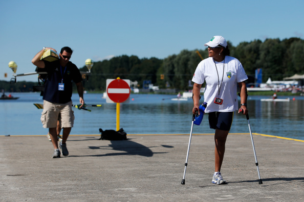 Claudia Santos, Brazil's winner of the AS single sculls B final today at the World Rowing Championships, is pictured lakeside in Amsterdam ©Getty Images