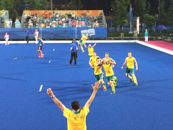 Australia celebrate victory in the men's hockey5s final ©Twitter