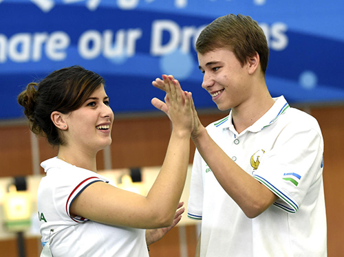 Gold for Bulgaria and Uzbekistan is celebrated in shooting ©Nanjing 2014