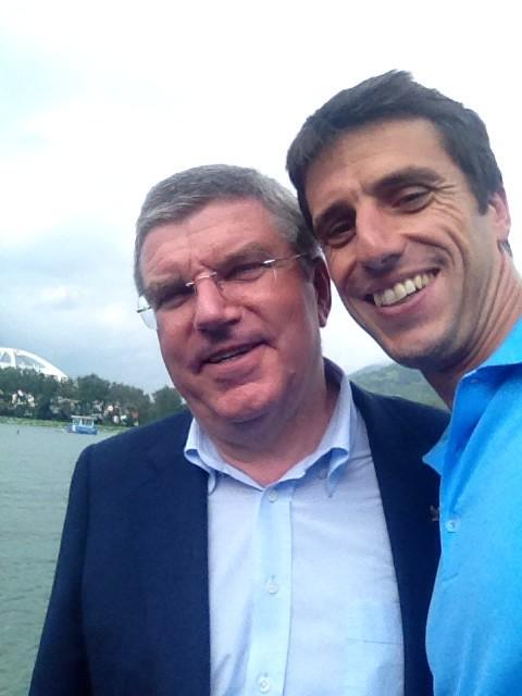 IOC President Thomas Bach with canoeing legend Tony Estanguet ©Twitter