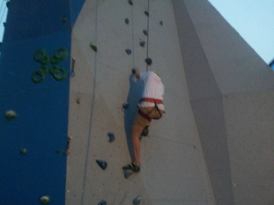 Paul Osborne powering up the climbing wall