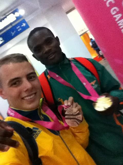 Sydney Siame and Trae Williams, gold and bronze medallists from the men's 100m ©Twitter