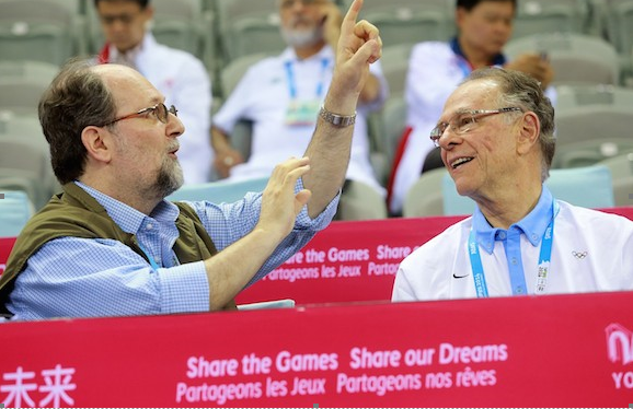 The Rio 2016 and ITTF President's meet at the table tennis ©Remy Gros/ITTF