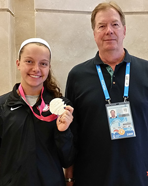 USOC chairman Larry Probs pictured with triathlete Stephanie Jenks during his visit ©USOC