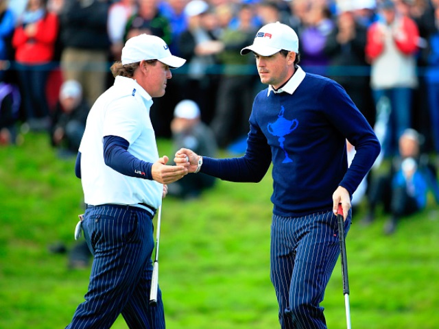 American duo Phil Mickelson (left) and Keegan Bradley began the day with a fourth straight win in the Ryder Cup ©Getty Images