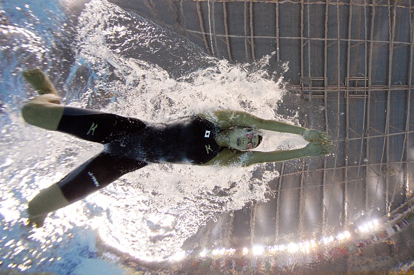 An underwater camera captured Japan's Kanako Watanabe in the final of the women's 50m breaststroke ©AFP/Getty Images
