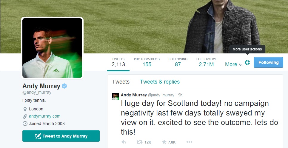 Andy Murray's Tweet from today ©Andy Murray