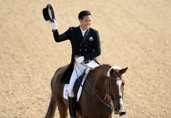 Kim Dongeson won one of five South Korean goals on day one as part of the dominant dressage team ©Getty Images