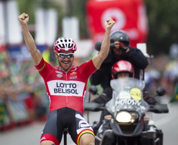 Australian Adam Hansen celebrates winning stage 19 of the Vuelta a España in Cangas do Morrazo ©AFP/Getty Images