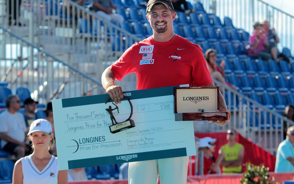 Brady Ellison was awarded the Longines Prize for Precision at the conclusion of the Archery World Cup finals in Lausanne earlier this month ©Longines