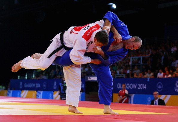 Commonwealth champion Christopher Sherrington blue competes in the Mens 100kg Judo final for Scotland ©Getty Images
