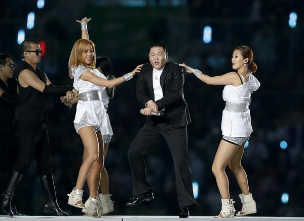 DJ Psy performs Gangnam Style to conclude the Incheon 2014 Opening Ceremony ©Twitter