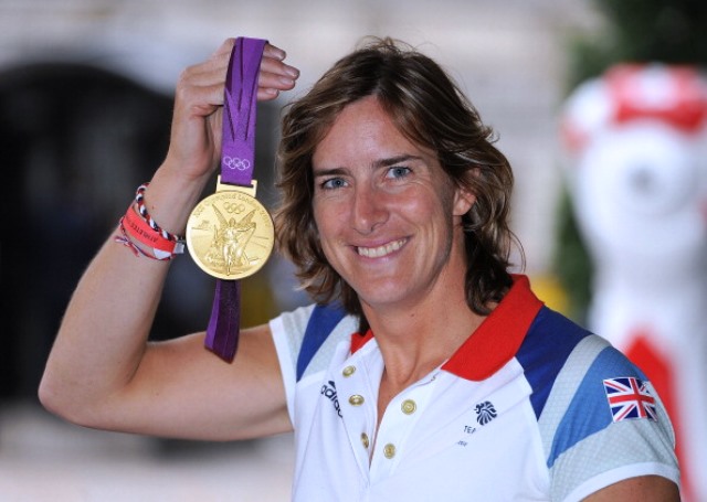 Glaswegian rower Katherine Grainger poses in her Team GB kit and with her London 2012 gold medal ©Getty Images