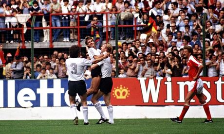 West Germany's Horst Hrubesch celebrates scoring the goal which earned his side a 1-0 win over Austria in a Group B match at the 1982 World Cup which saw both teams progress to the next round, provoking a protest - and a subsequent rule change ©Getty Images