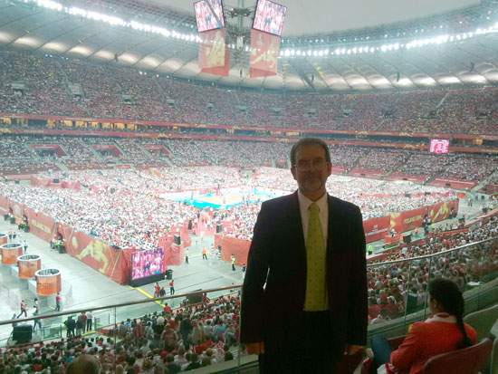 Mike Rowbottom at the Stadion Narodowy in Warsaw ahead of the Opening Ceremony for the World Volleyball Championships ©insidethegames