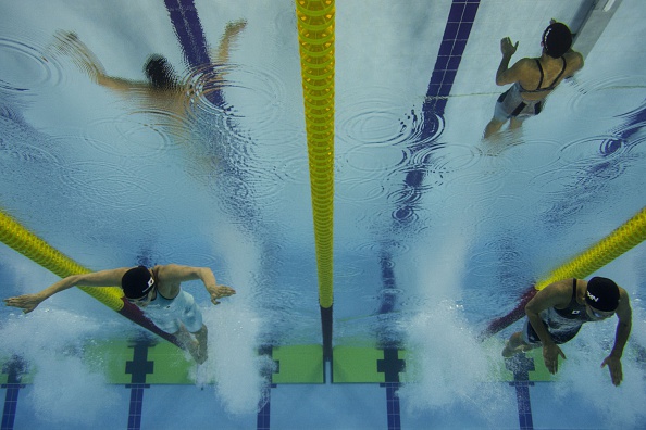 An underwater shot of the 200m breaststroke final