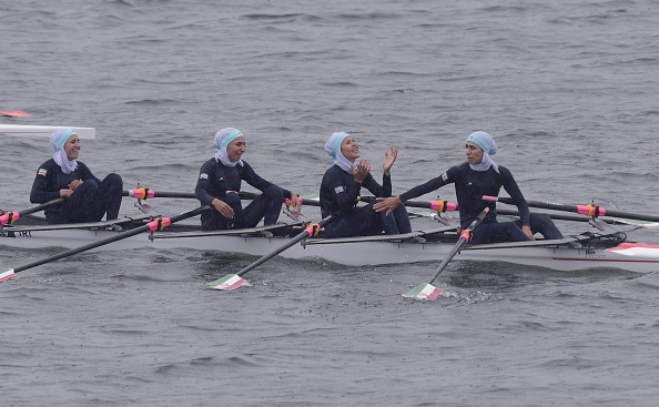 Iranian rowers won a bronze medal wearing hijabs this morning ©AFP/Getty Images