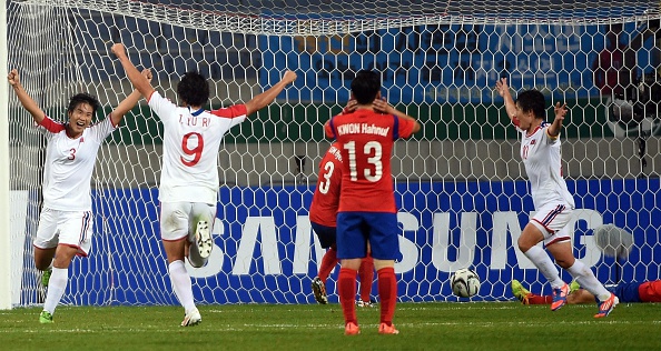 North Korea celebrate a last minute goal in their semi-final encounter with South Korea ©Getty Images
