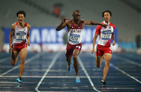 Femi Seun Ogunode  en route to 100m gold ©Getty Images