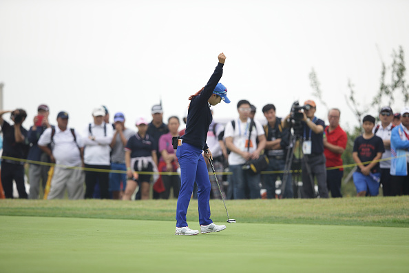 Park Gyeol of South Korea reacts after sinking a putt midway through her brilliant final round ©Getty Images